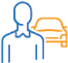 Icon of person standing in front of a car
