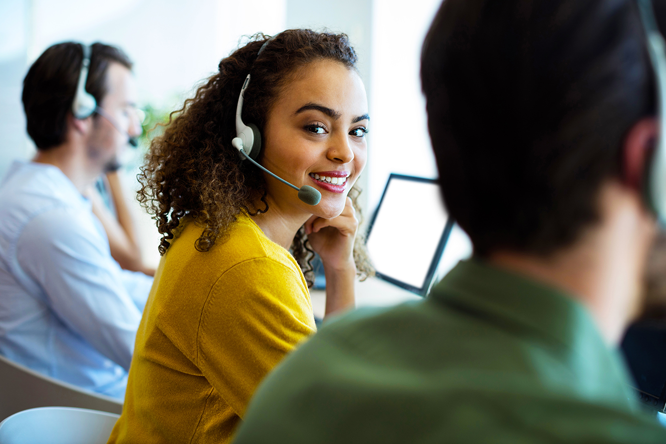 customer service woman wearing headset